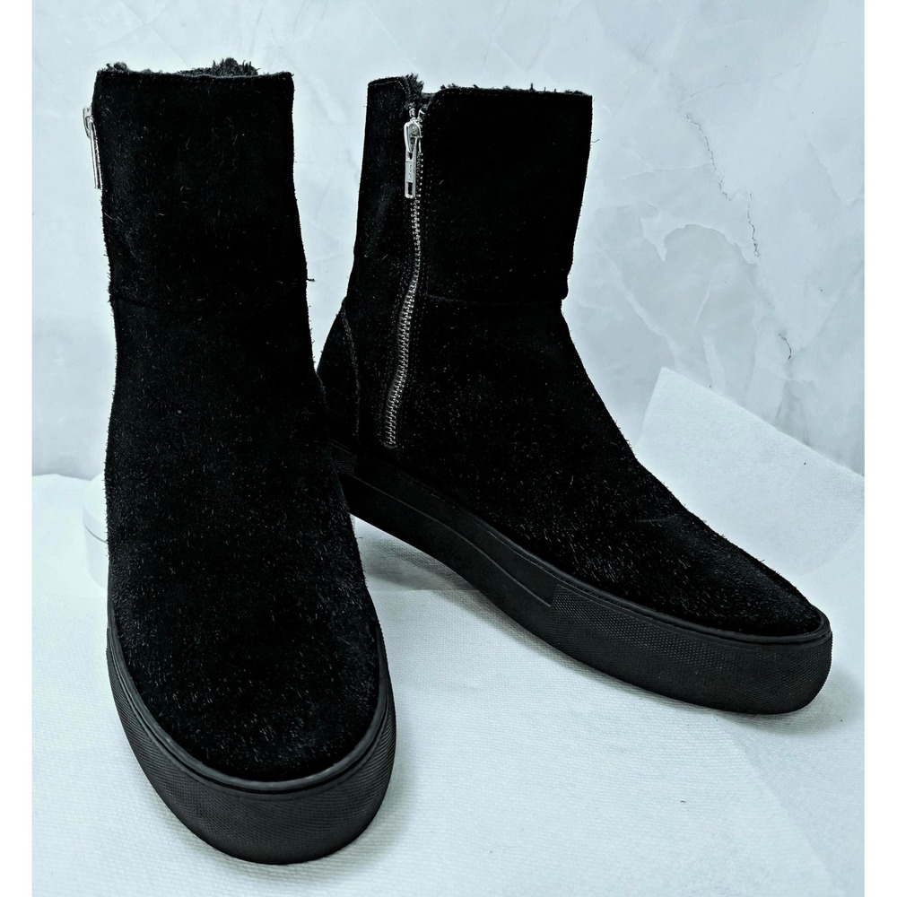 J/Slides NYC Womens 9 Black Leather Faux Fur Lined Platform Zip Boots NEW